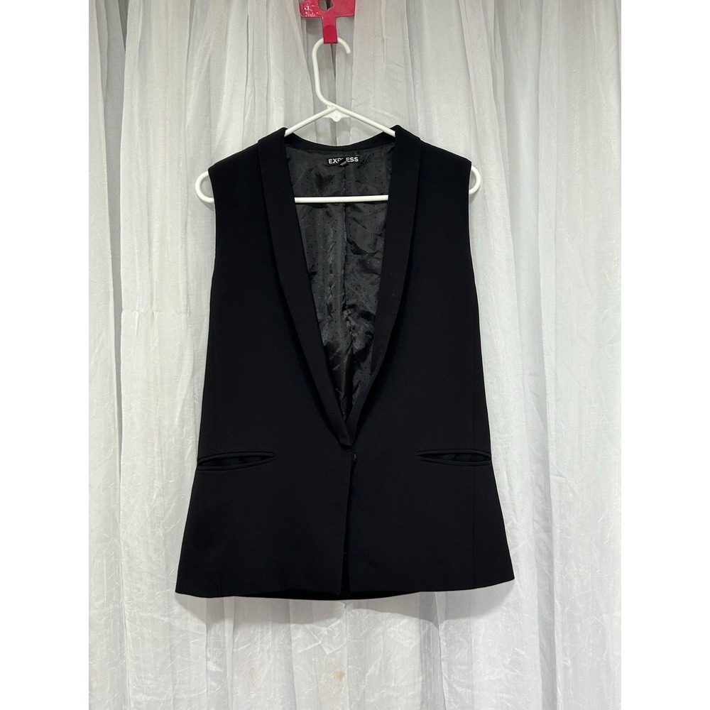 EXPRESS Black Sleeveless Blazer Vest Womens Size 4 long minimalist office career